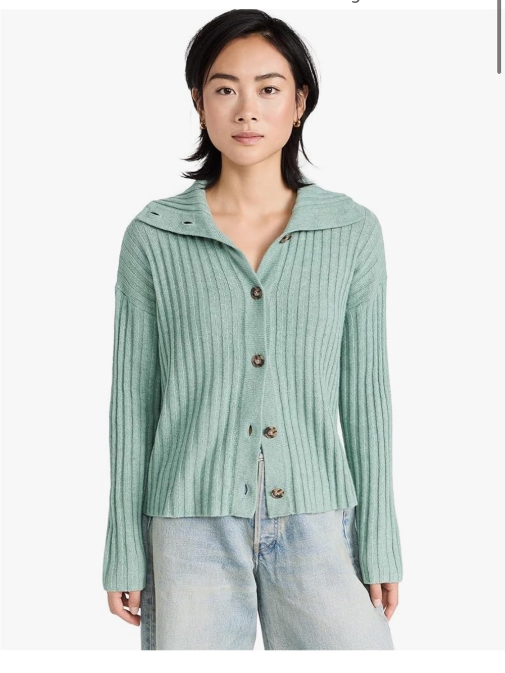 Madewell Mint Green Ribbed Button-Front Cardigan